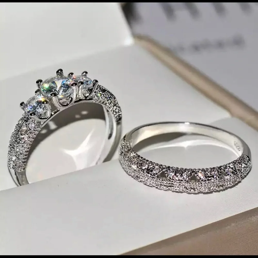 3 Stone wedding ring set